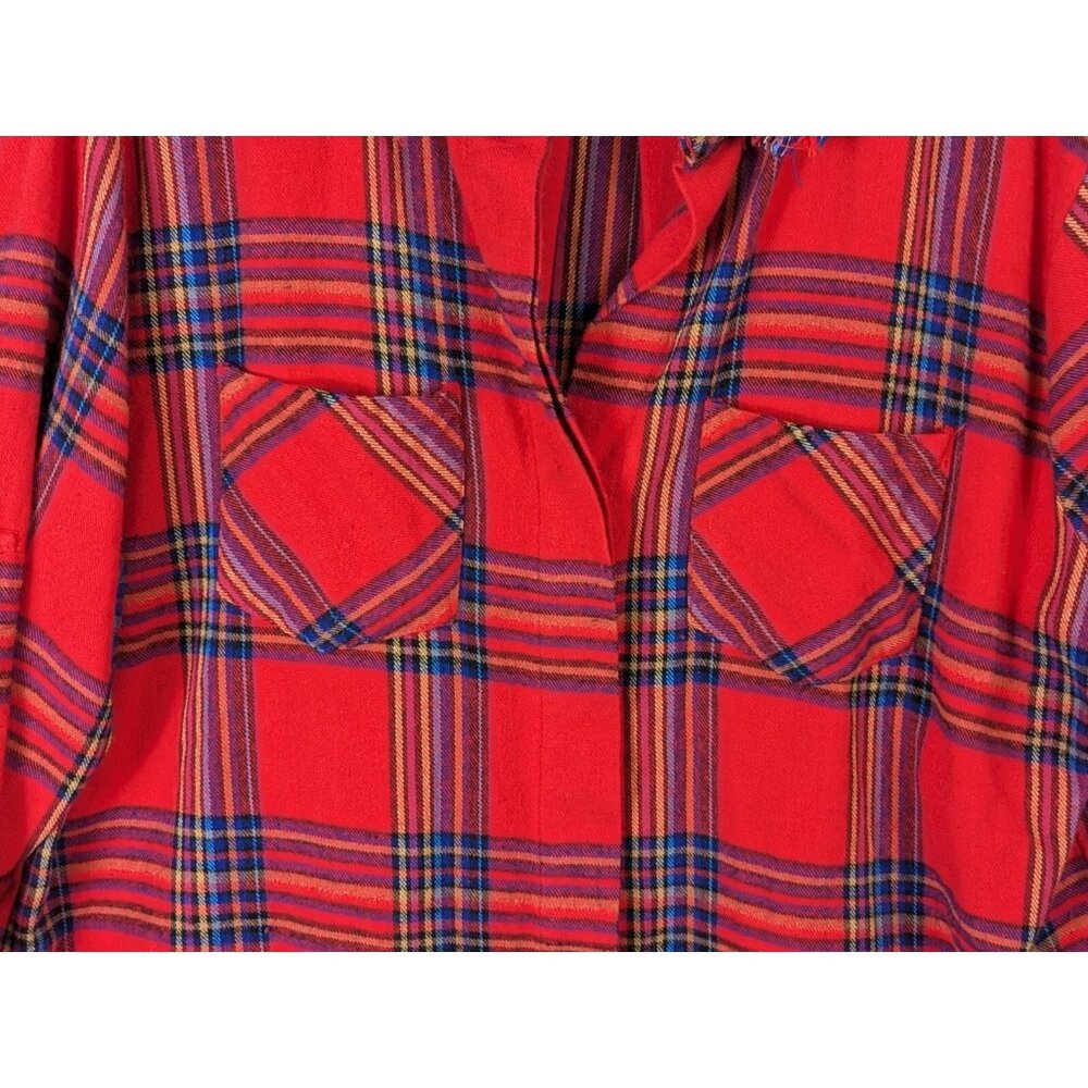 Jaded Gypsy Women size S/M Button Front Flannel Shirt Red Plaid Fringe Hippie - Picture 4 of 12